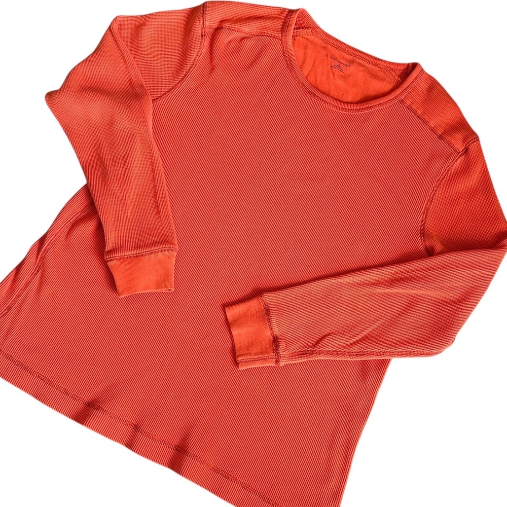 Lands End Shirt Men's Large‎ Orange Waffle Knit Long Sleeve Crewneck Thermal
